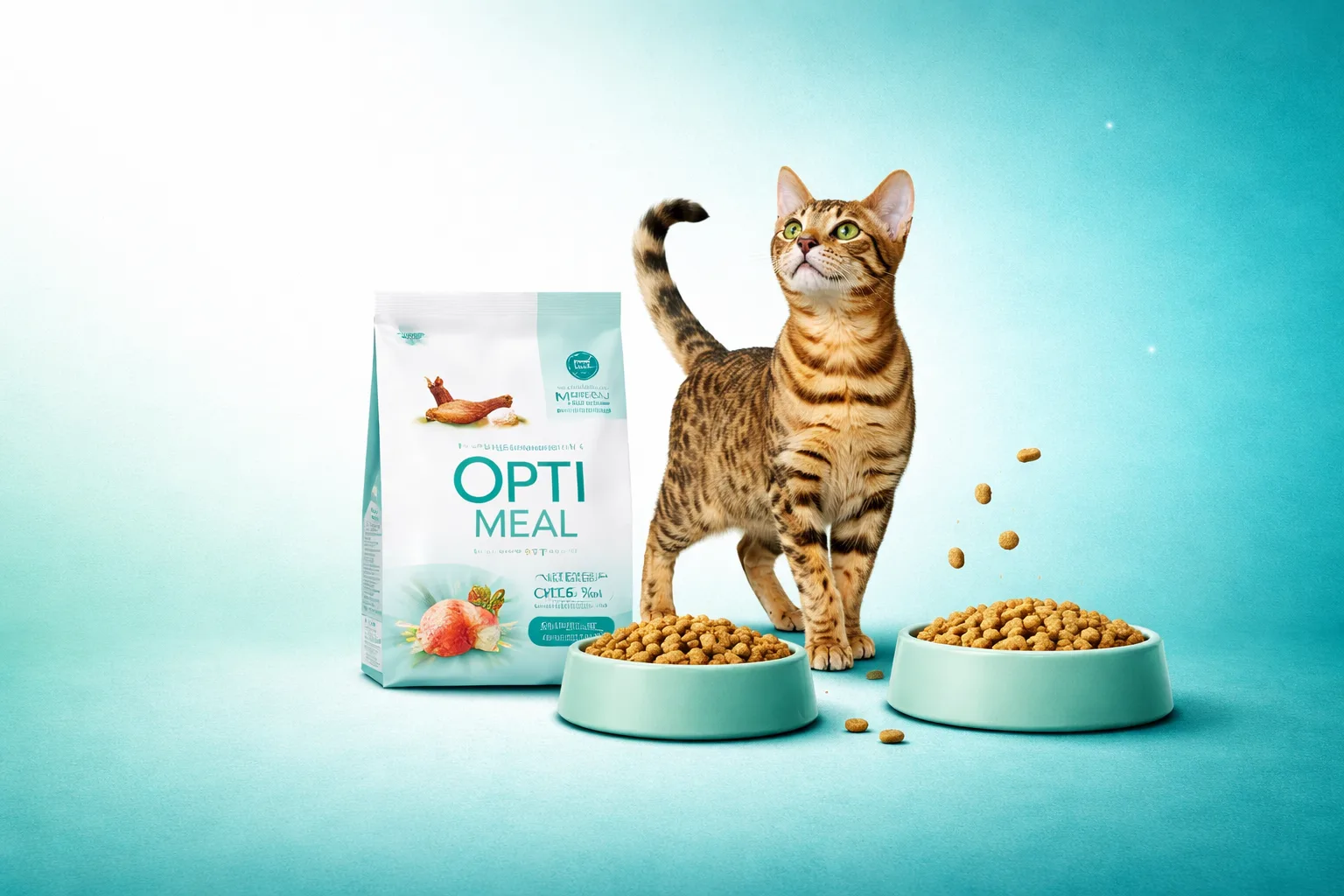 Optimeal cat food with bengal cat