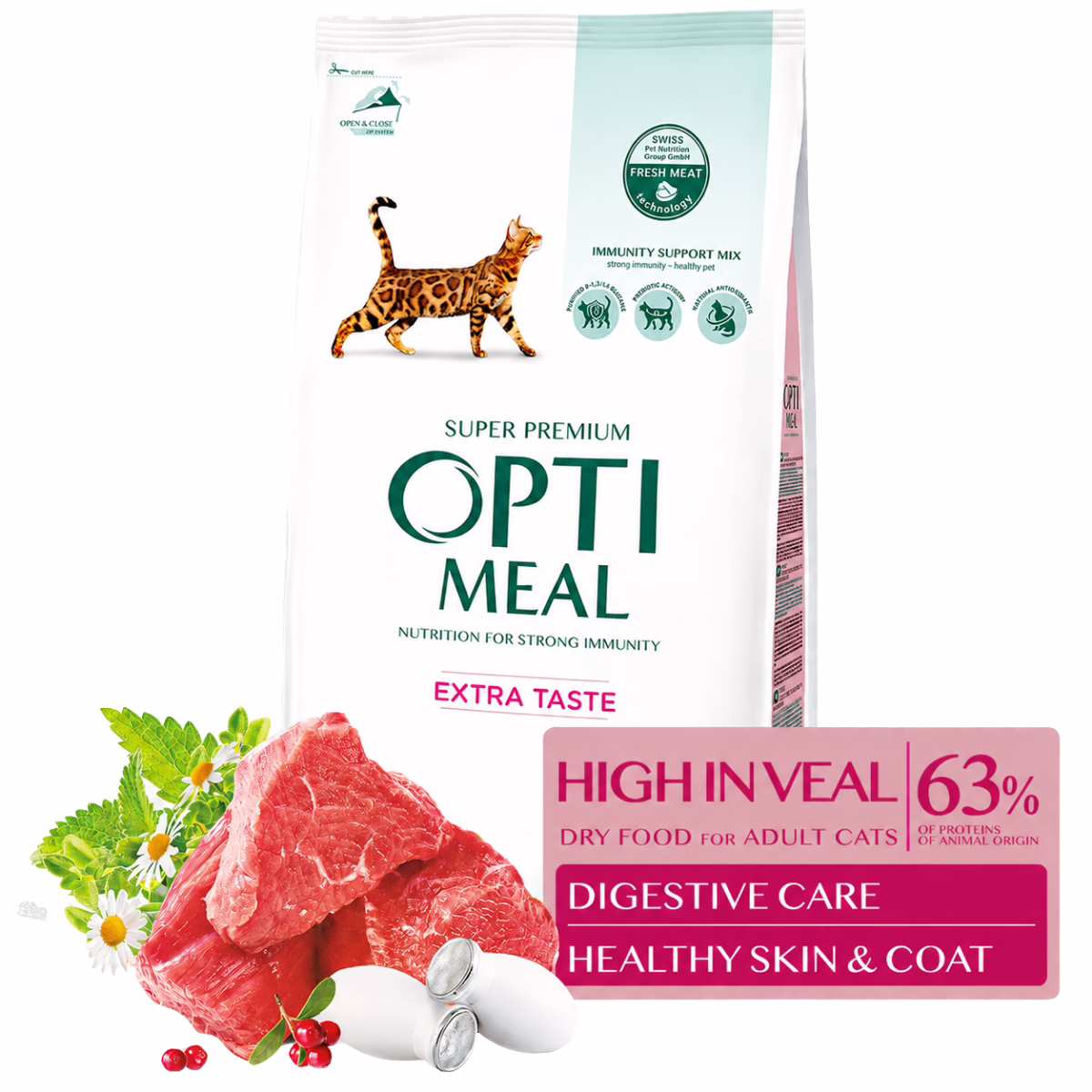 OPTIMEAL Adult Cat Dry Food, High in Veal