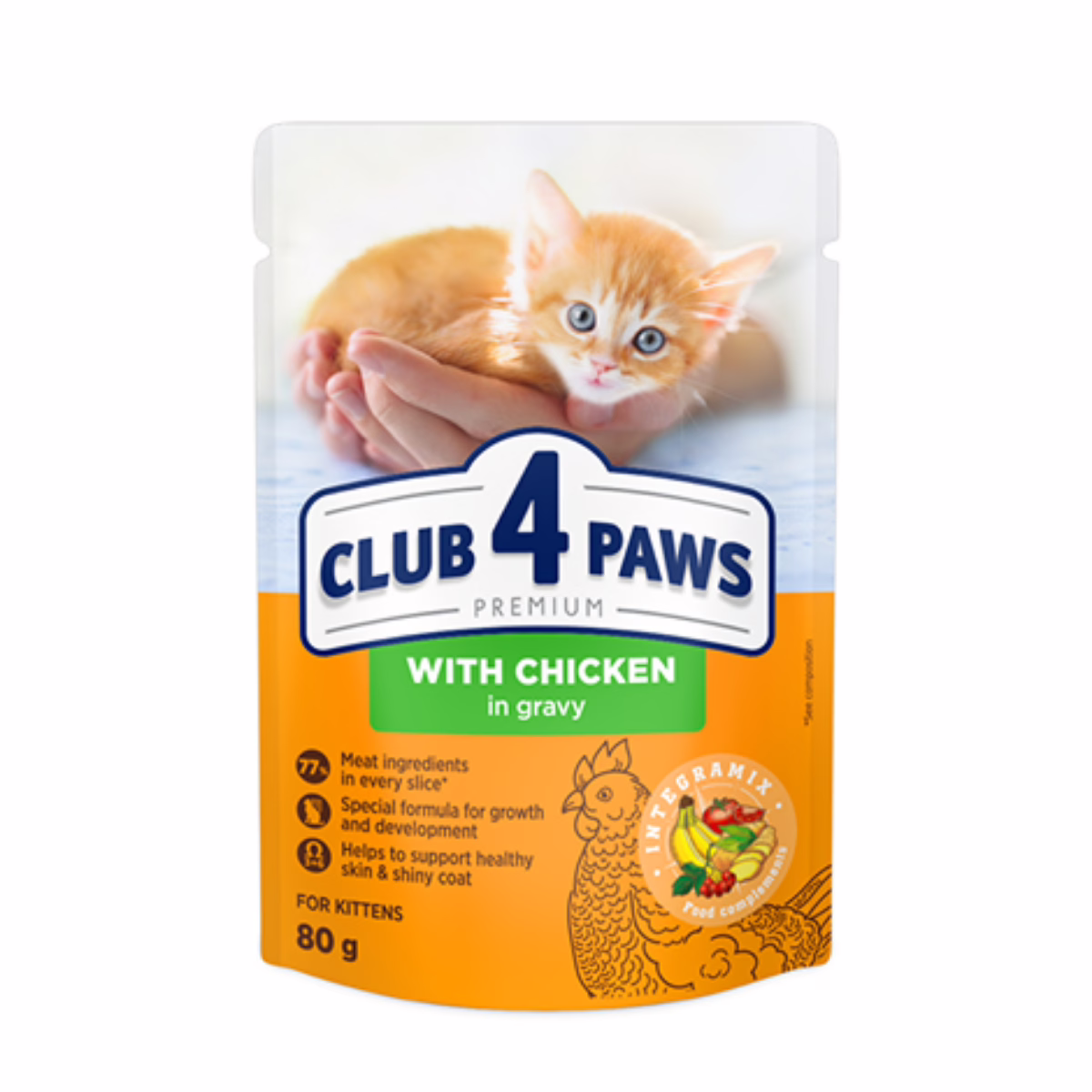 طعام Club 4 Paws Premium الرطب للقطط الصغيرة، دجاج في المرق