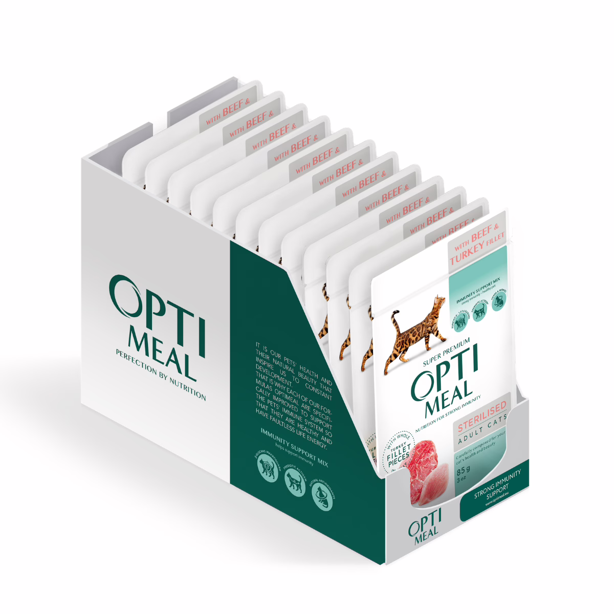 OPTIMEAL طعام رطب للقطط المعقمة, لحم بقر وفيليه ديك رومي بالصلصة