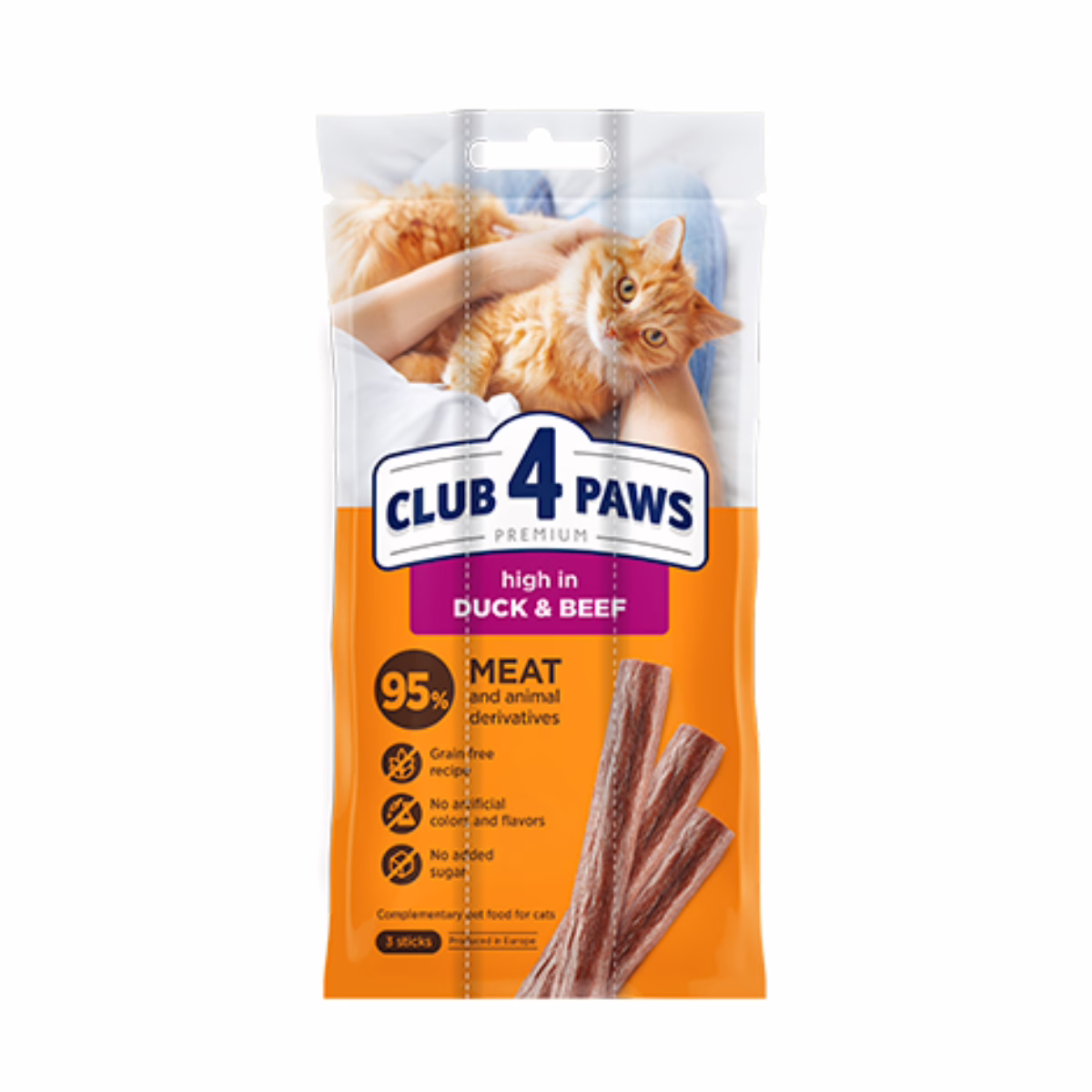 Club 4 Paws ستيك مكافآت للقطط، بط ولحم بقر (3x5غ)