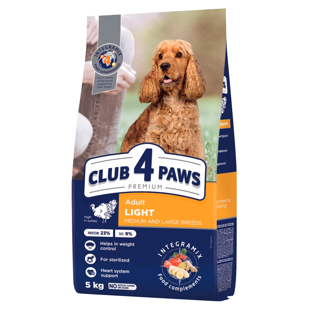 Club 4 Paws Premium Light Adult Dog Dry Food, Turkey for Medium and Large Breeds 5kg