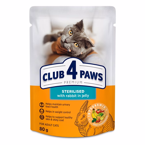 Club 4 Paws Premium Wet Cat Food for Sterilised Cats, Rabbit in Jelly