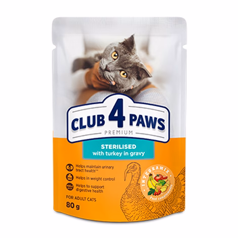 Club 4 Paws طعام رطب للقطط المعقمة، ديك رومي في المرق