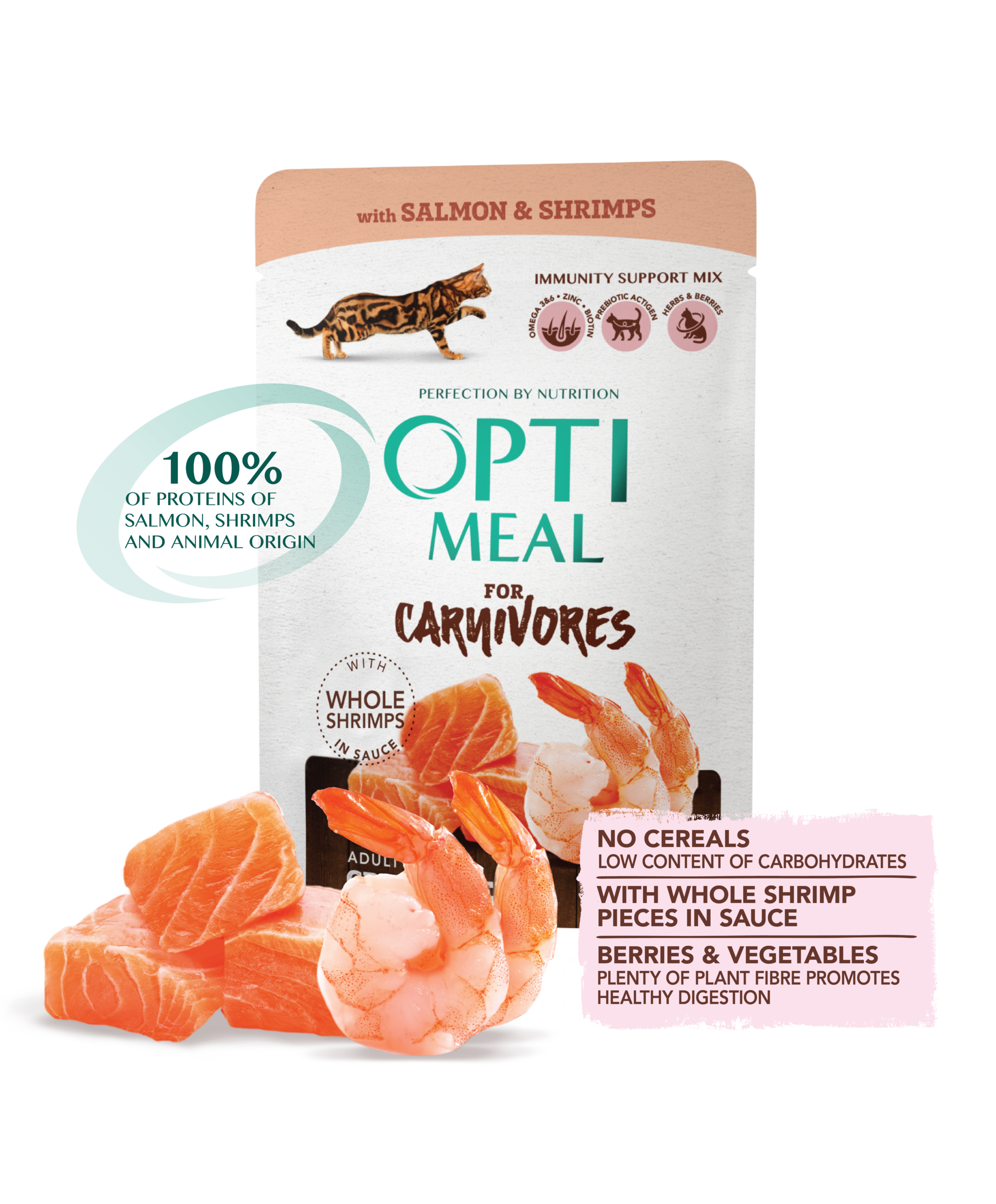 ⁦أوبتيمال سوبر بريميوم للقطط البالغة – السلمون والروبيان في المرق (85 غرام).⁩ - الصورة ⁦6⁩