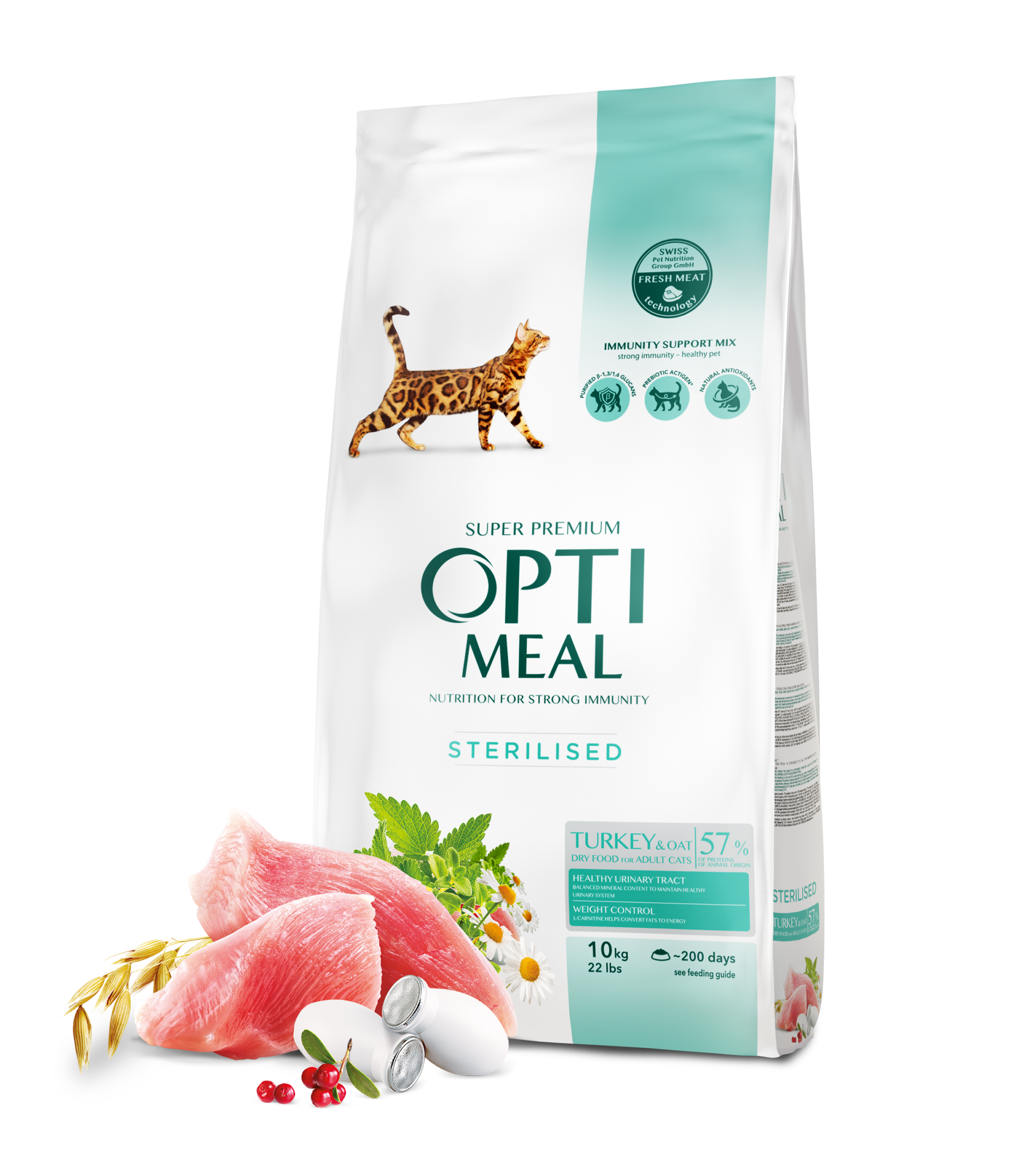 Cat_Dry_Sterilized_10kg+MEAT Optimeal Adult Sterilised Turkey & Oat - Image 1