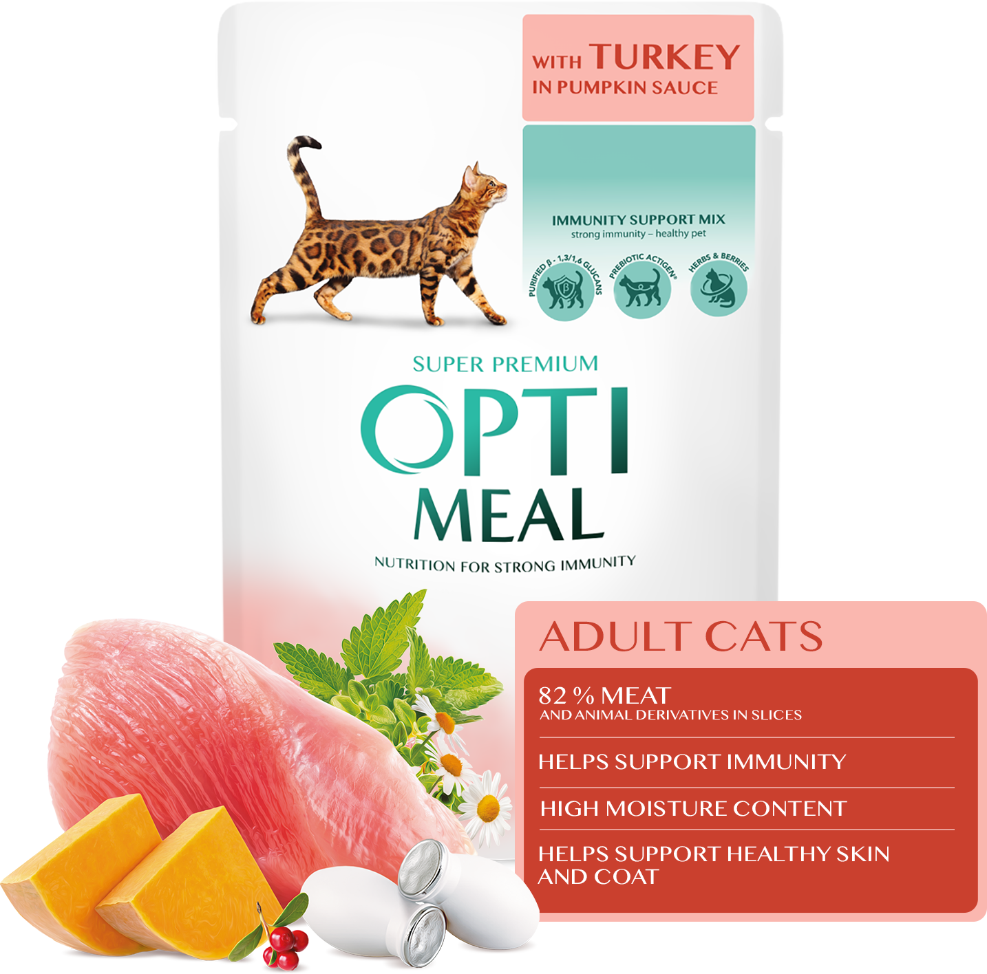 PAUCH_CAT_Turkey_pampkin+meat+kleyma أوبتيميل للقطط البالغة – ديك رومي بصلصة اليقطين (85 غرام) - الصورة 1