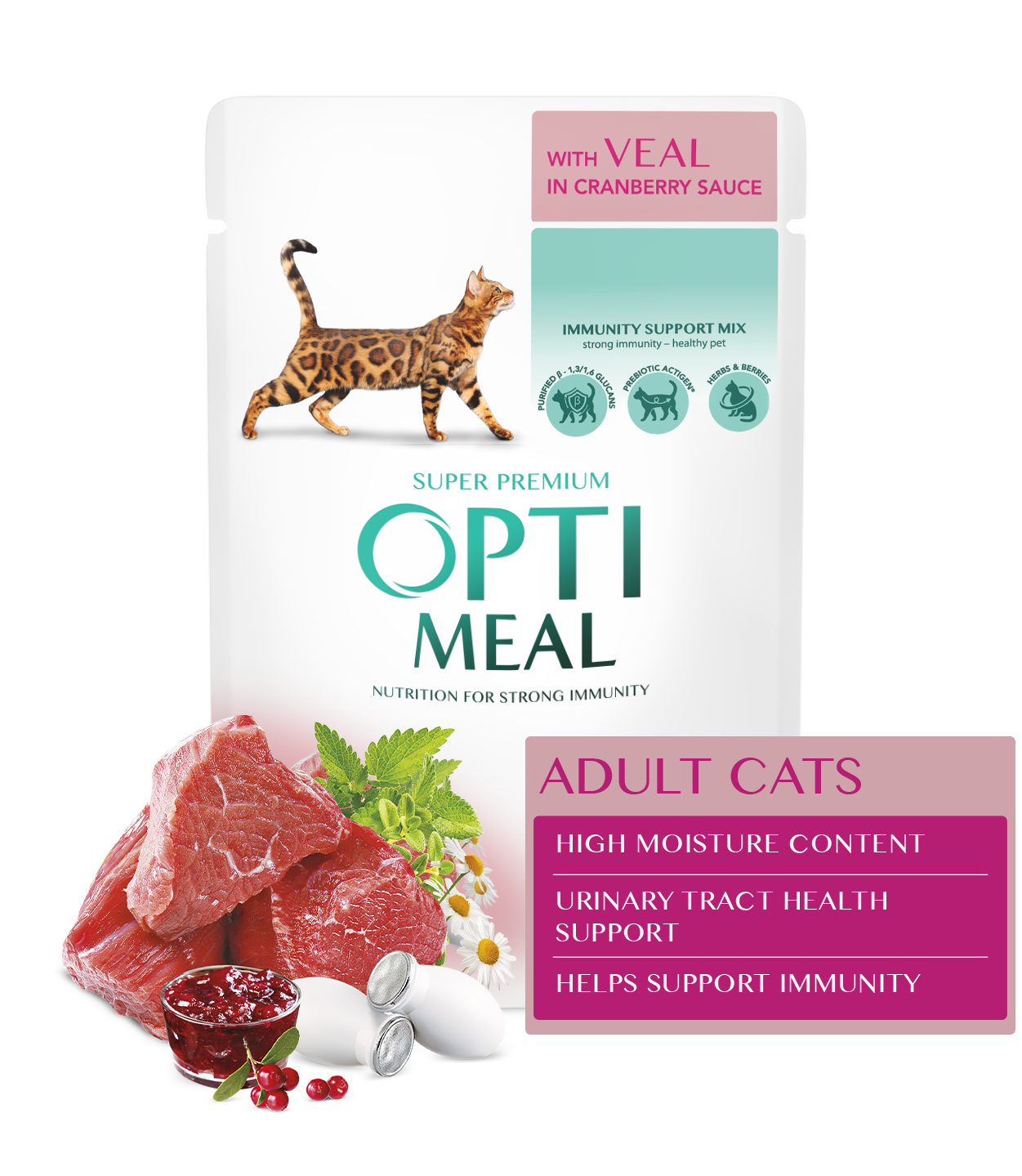 PAUCH_CAT_VEAL+KLEJMY Optimeal Adult Cats – Veal in Cranberry Sauce (85g)ِ - Image 1