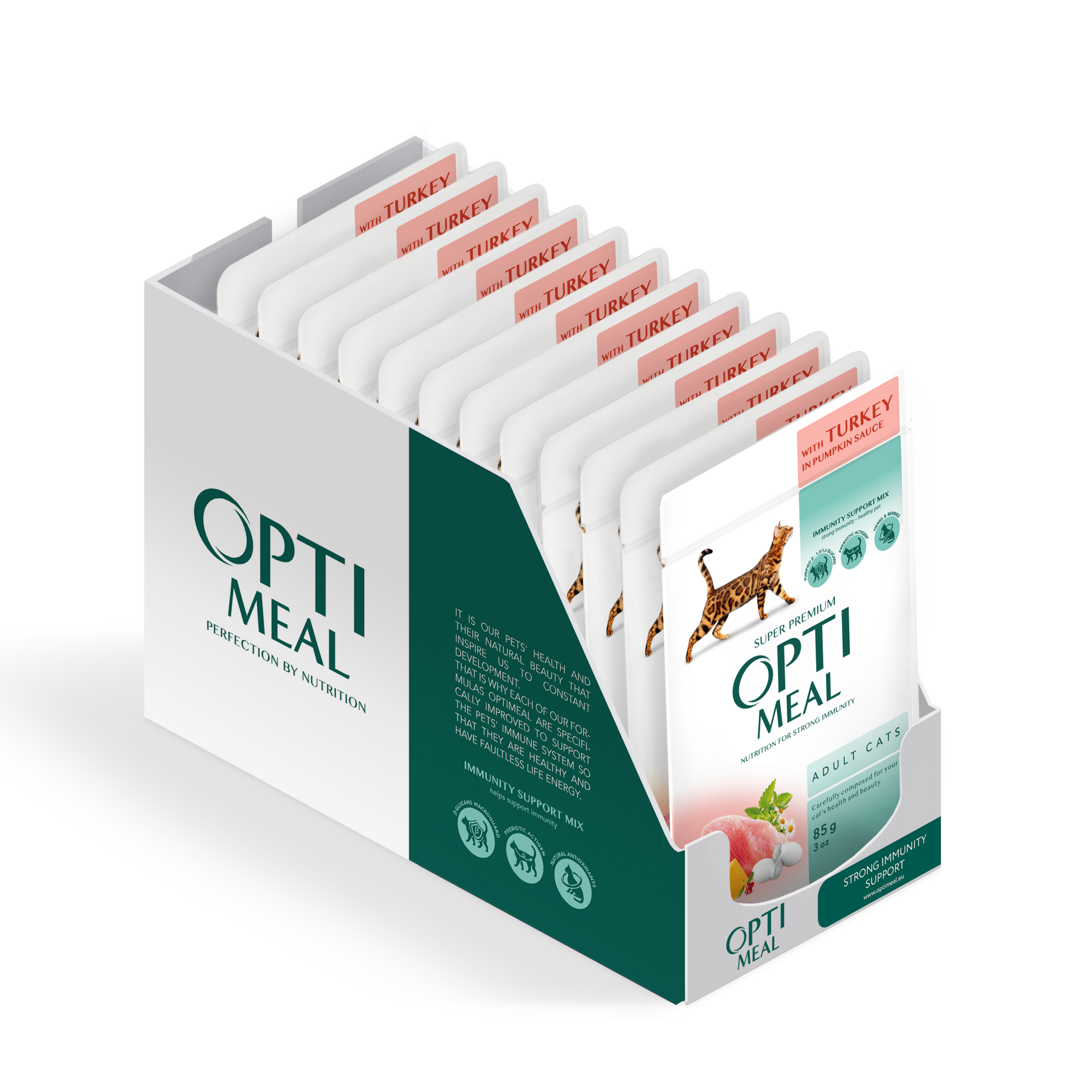 showbox_cat_with_TURKEY in pumpkin sause Optimeal Adult Cats – Turkey in Pumpkin Sauce (85g) Full Display Boxِ - Image 1